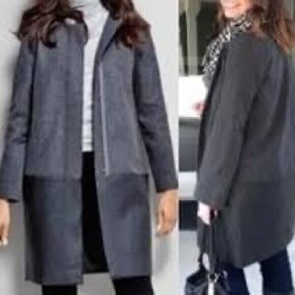 J. Crew Wool Faux Leather Coat - Picture 1 of 8